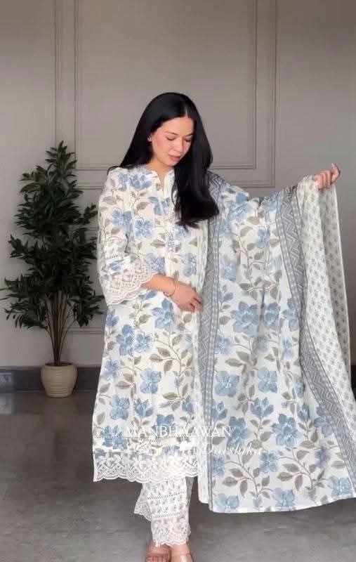 Cotton Embroidery Three Piece