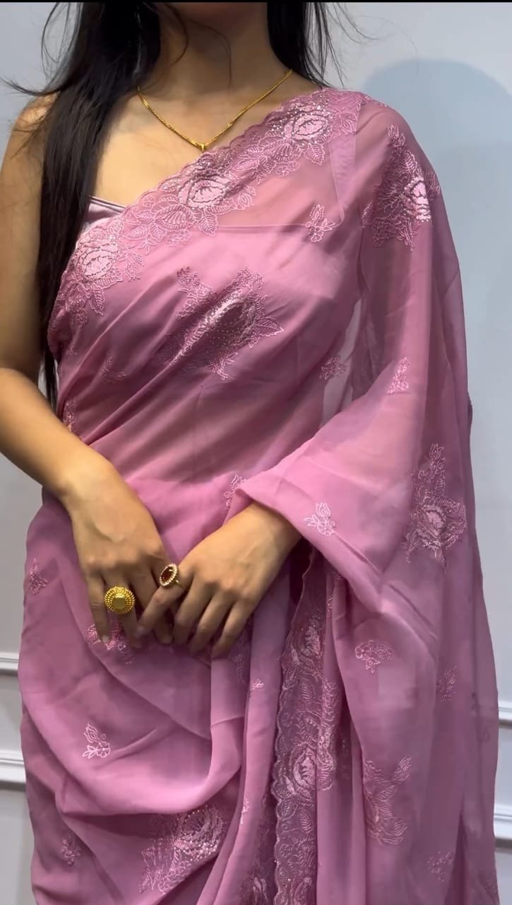 Chinigura Georgette Sequences Embroidery Sharee