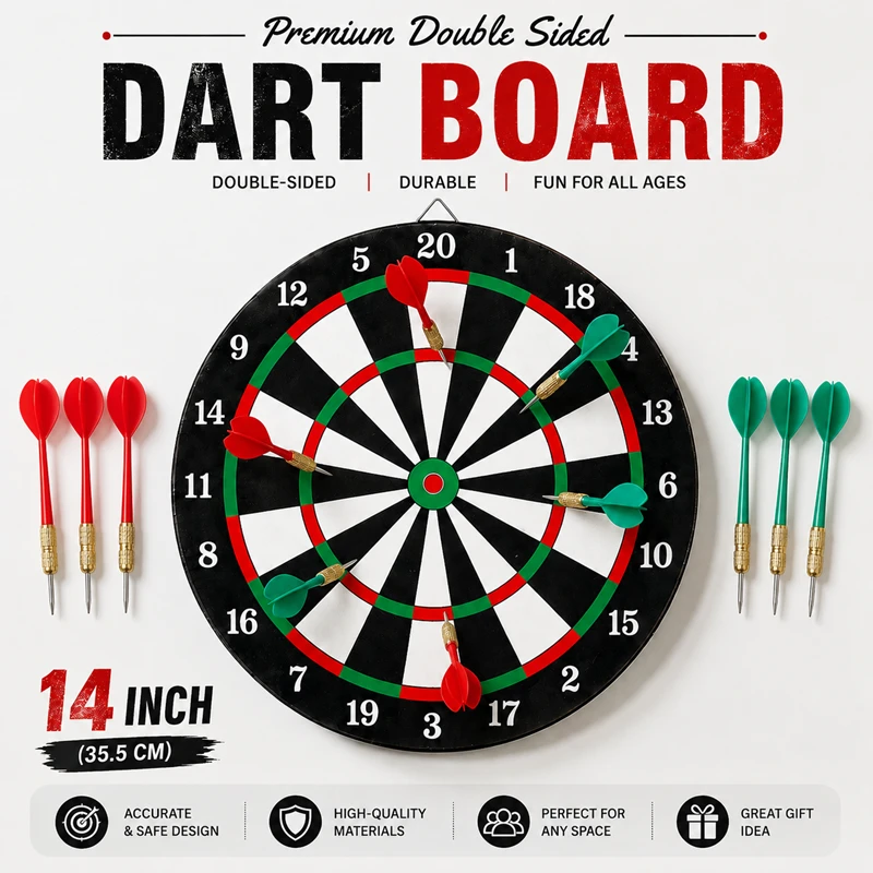 Premium Double-Sided Wooded Dart Board Game Set 12 Inch