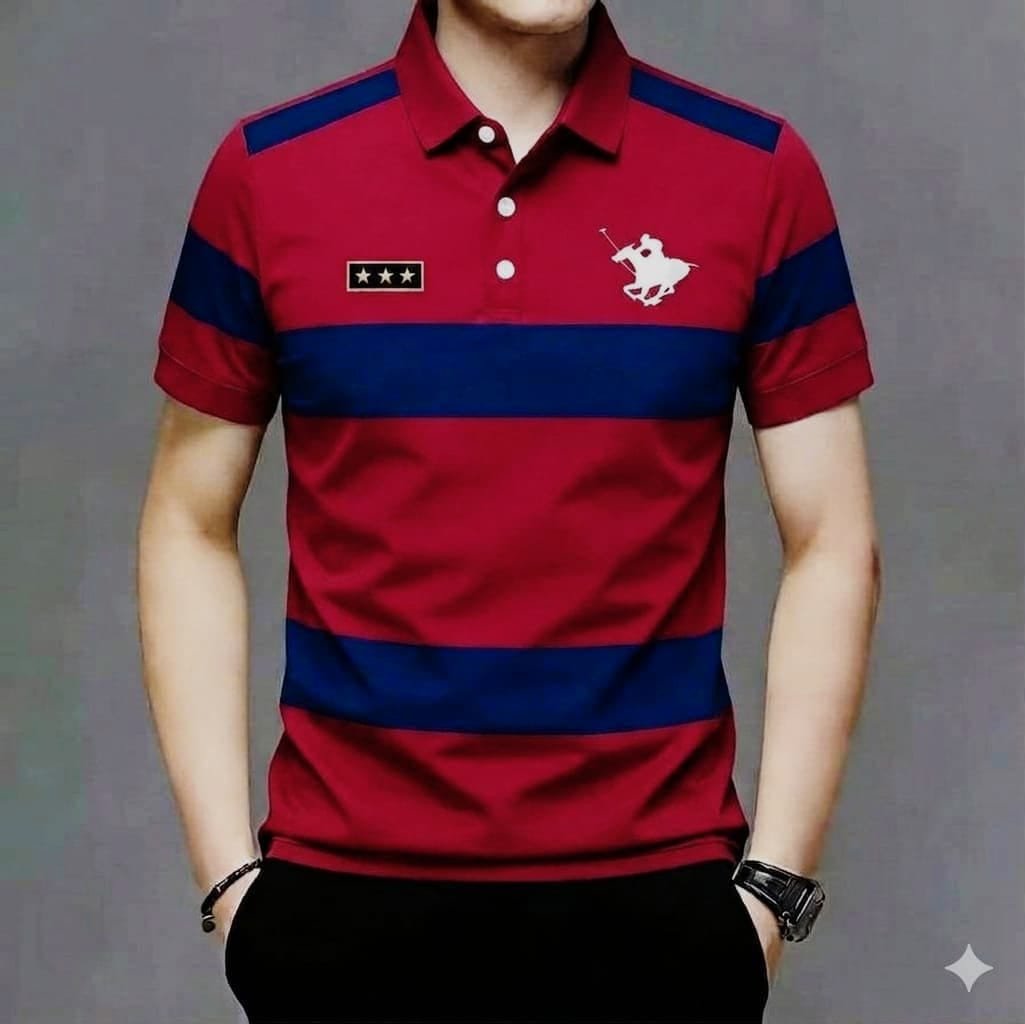 Men's Striped Super Premium PK Cotton Polo Shirt