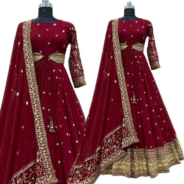 Georgette Embroidery SemiStitched Party Long Gown For Women